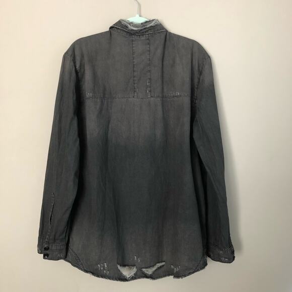 Man X One Teaspoon Shirt Medium Black Pull Over Denim Distressed Grunge - Picture 8 of 14
